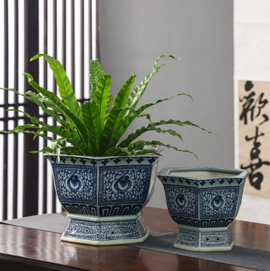 Blue And White Vase Planter Jingdezhen Ceramic Flower Pot Aesthetic Ceramic Pot Chinese