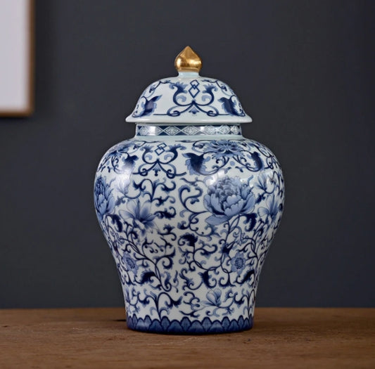 Crackle Glaze Tea Canister Vintage Handcrafted Porcelain Tea Storage Caddy With Handles Mountain Landscape Print Home Decor