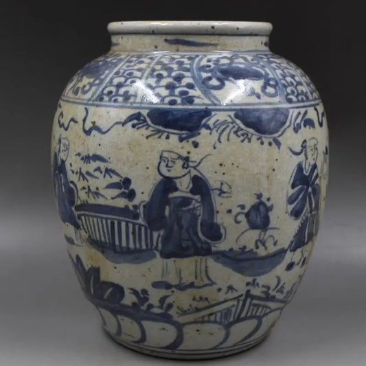 Blue And White Ceramic Vase Pot People Pattern Vintage Pottery Vase Jar Ceramic Vase Chinese
