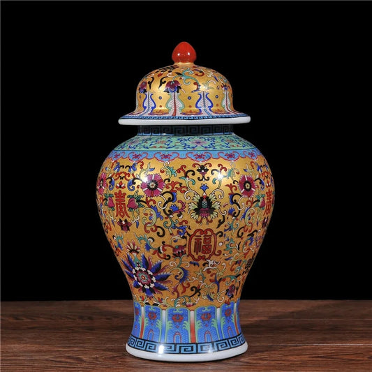 Golden Ceramic Vases For Decor Storage Tank Temple Jar With Lid Jingdezhen Ginger Jar Under 50
