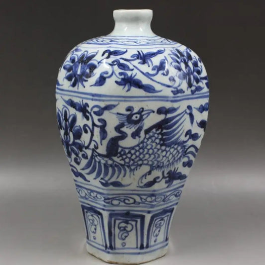 Blue And White Vintage Art Deco Ceramic Vase Flower Bird Phoenix Narrow Neck Vase Chinese Porcelain Vase For Plants
