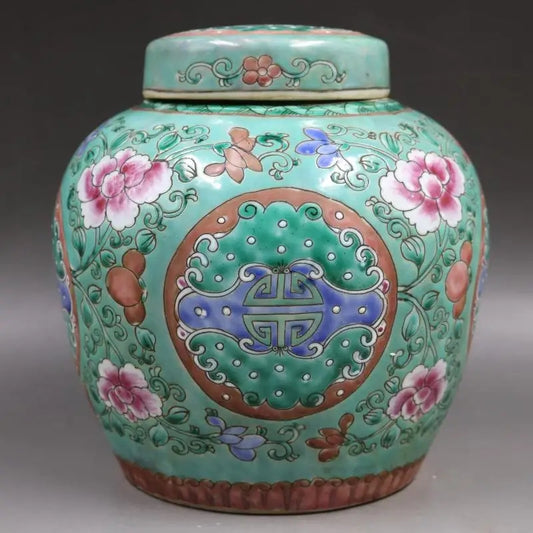 Green Yongzheng Canister Antique Ornament Porcelain Vase With Lid Old Ceramic Vase Lid