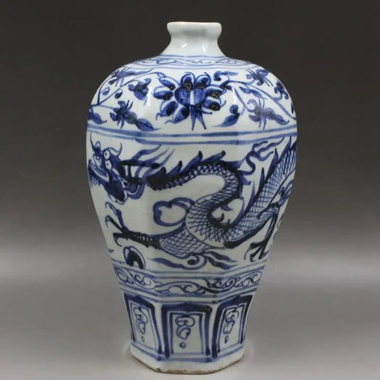 Blue and White Oriental Vase Dragon Narrow Neck Vase China Vintage Oriental Vase Home Decoration