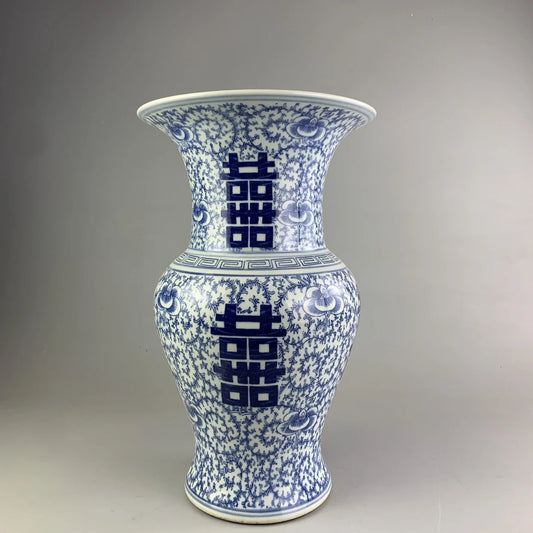 Blue And White Vases Wedding Double Happiness Chinese Porcelain Porcelain Vase Big Mouth Vintage 60S Vase