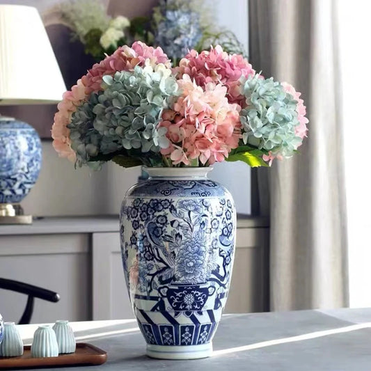 White Blue Porcelain Vase Tree Flower Bird Vase Planter Jingdezhen Blue and White Vases for Flowers