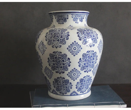 Blue And White Planter Ceramic Check Flower Vase Table Italy Luxury Decoration Vase