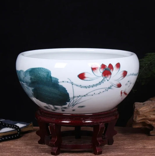 Chinese Ceramic Fish Bowl Planter, Colorful Flower, Bowl for Goldfish, Turtle, Water Plant, Centerpieces, Fish Aquarium Tanks